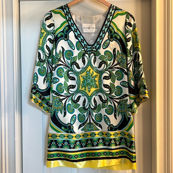 Alice & Trixie Dresses & Skirts - Alice & Trixie Blue, Green, Yellow &  White 100% Silk Dress XSmall